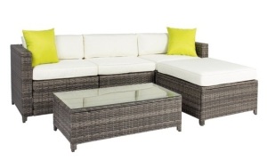 5-Piece Modular Wicker Patio Sectional Set w/ Glass Tabletop, Removable Cushion Covers