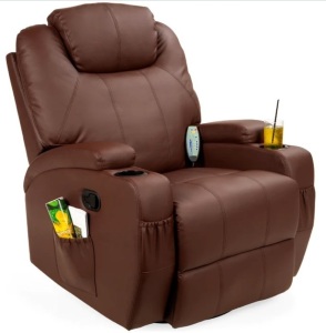 Faux Leather Swivel Glider Massage Recliner Chair w/ Remote Control, 5 Modes