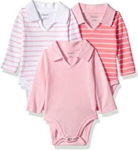 Case of (44) Hanes Ultimate Baby Flexy 3 Pack Long Sleeve Polo Bodysuits, 0-6M