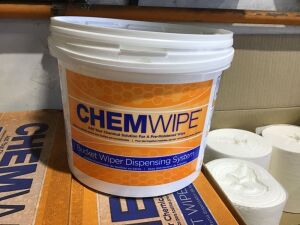 Lot of (5) ChemWipe Bucket Wiper Dispensing System & 6 Wipe Rolls