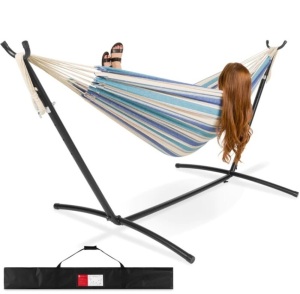 2-Person Brazilian-Style Double Hammock w/ Carrying Bag and Steel Stand