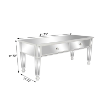 42' x 18'' Mirrored Rectangle Tea Table Sofa Desk with 2 Drawers, Silver