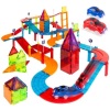 105-Piece Kids Magnetic Building Tiles Set, Racetrack Construction Education STEM Toy w/ 2 Cars 