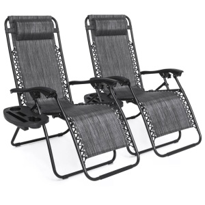 Set of 2 Adjustable Zero Gravity Patio Chair Recliners w/ Cup Holders 