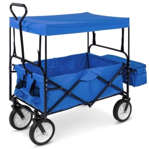 Utility Wagon Cart w/ Folding Design, 2 Cup Holders, Removable Canopy 