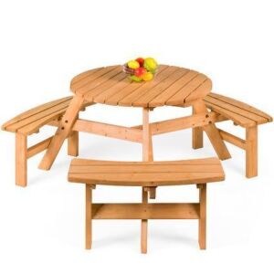6-Person Circular Wooden Picnic Table w/ Benches 