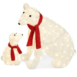 2-Piece Lighted Polar Bear Family Outdoor Decor Set w/ LED Lights 