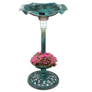 Solar Lighted Bird Bath w/ Planter 