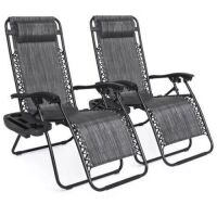 Set of 2 Adjustable Zero Gravity Patio Chair Recliners w/ Cup Holders&nbsp;