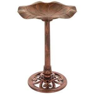 Lily Leaf Pedestal Bird Bath Decoration Accent w/ Floral Accents 