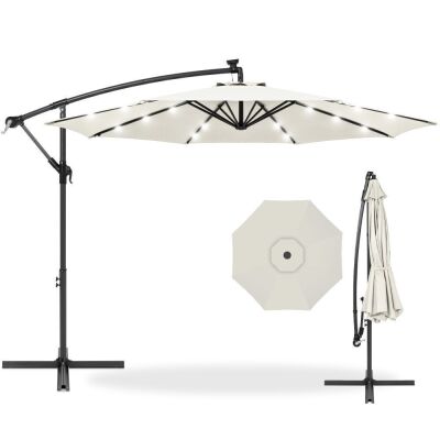 Solar LED Offset Hanging Patio Umbrella w/ Crank Tilt Adjustment - 10ft 