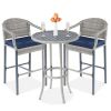 3-Piece Outdoor Bistro Wicker Table Bar Set w/ Bar Stools, Footrests 