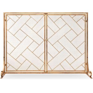 2-Panel Wrought Iron Geometric Fireplace Screen w/ Magnetic Doors - 44x33in 