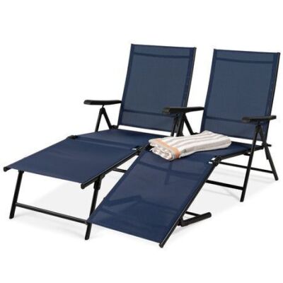 Set of 2 Outdoor Patio Chaise Recliner Lounge Chairs w/ Rust-Resistant Frame 