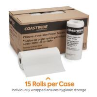Coastwide Professional Choose-Your-Size Kitchen Rolls Paper Towel, 2-Ply, White, 128 Sheets/Roll, 15 Rolls/Carton 