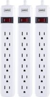 6-Outlet Power Strip, 6Ft Cord, White, 3/Pack
