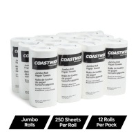 Coastwide Professional Jumbo Kitchen Rolls Paper Towel, 2-Ply, White, 250 Sheets/Roll, 12 Rolls/Carton