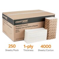 Coastwide Professional&trade; Multifold Paper Towels, 1-ply, 250 Sheets/Pack, 16 Packs/Carton