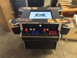 MIDWAY Galaga & Ms Pac-Man 3 Sided Arcade Machine Table, 750 Games - Missing Glass Top, One Blue Button is Stuck
