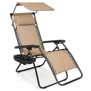 Folding Zero Gravity Recliner Patio Lounge Chair w/ Canopy, Side Tray 