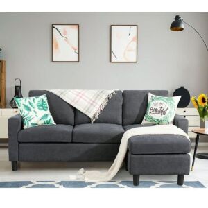 Sobaniilo Linen Sectional Sofa Couch with Reversible Chaise for Small Space, Dark Gray 
