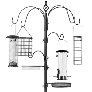 Bird Feeding Station, 6-Hook Steel Multi-Feeder Stand w/ 4 Feeders - 89in