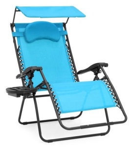 Oversized Zero Gravity Reclining Lounge Patio Chair w/ Folding Canopy Shade and Cup Holder