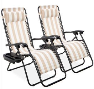 Set of 2 Adjustable Zero Gravity Patio Chair Recliners w/ Cup Holders