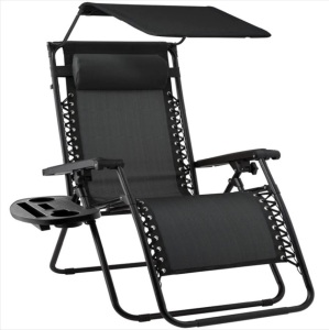 Folding Zero Gravity Recliner Patio Lounge Chair w/ Canopy, Side Tray