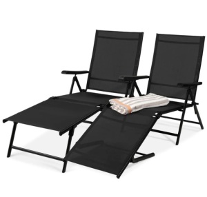 Set of 2 Outdoor Patio Chaise Recliner Lounge Chairs w/ Rust-Resistant Frame