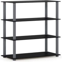 Furinno Turn-N-Tube 4-Tier Multipurpose Shelf Display Rack, Black/Grey