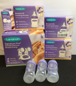 Bundle of Misc Lansinoh Baby Bottles, Nipples Shields & Breast Pump