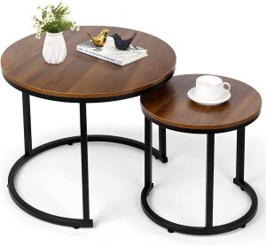 Ohwill Nesting Coffee Tables Set of 2, Small Round Coffee Tables