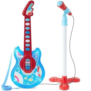 Kids Pretend Play Guitar Musical Instrument Toy w/ Microphone, Stand - 19in