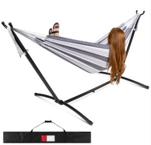 2-Person Brazilian-Style Double Hammock w/ Carrying Bag and Steel Stand