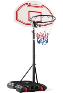 Kids Height-Adjustable Basketball Hoop, Portable Backboard System w/ Wheels