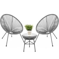3-Piece All-Weather Patio Acapulco Bistro Set w/ Rope, Glass Top Table&nbsp;