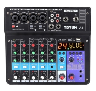 TEYUN A6 Audio Mixing Console Sound Table Board with 6 Channels, USB, Bluetooth