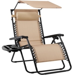 Folding Zero Gravity Recliner Patio Lounge Chair w/ Canopy, Side Tray