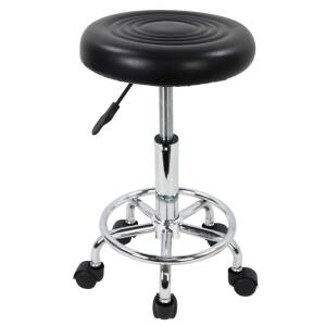 Leather Modern Round Rolling Stool with Footrest