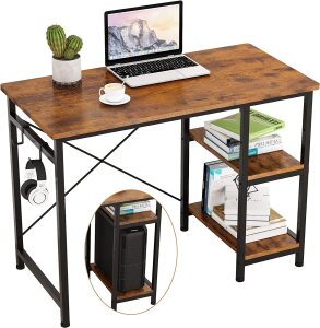 Writing Computer Desk 39", Home Office Study Desk with 2 Hooks and Storage Shelves