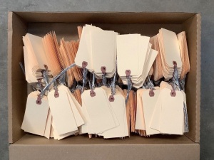 Box of Strung Manila Paper Hang Tags with Reinforced Eyelet Hole