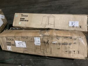 Lot of (2) Tooca Outdoor Storage Shelters - Missing Pieces, For Parts or Repair 