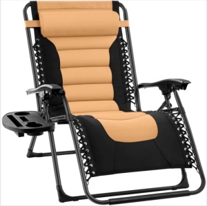 Oversized Padded Zero Gravity Chair, Folding Recliner w/ Headrest, Side Tray