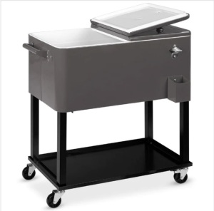 Portable Rolling Cooler Cart w/ Bottle Opener, Catch Tray - 80qt