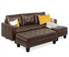 L-Shape Customizable Faux Leather Sofa Set w/ Ottoman Bench