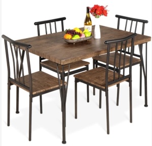 5-Piece Modern Metal and Wood Dining Table Furniture Set w/ 4 Chairs