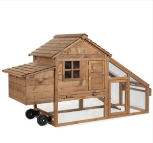 Mobile Wood Chicken Coop Tractor w/ Wheels, 2 Doors, Nest Box - 70in