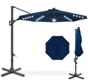 360-Degree Solar LED Cantilever Offset Patio Umbrella w/ Tilt - 10ft