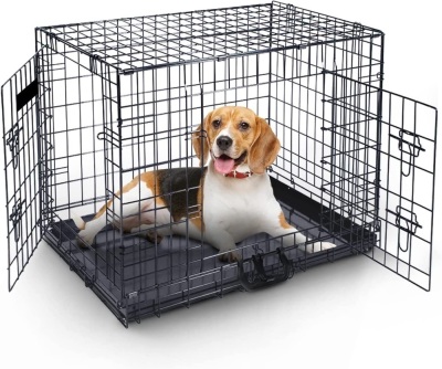 36 Inch Folding Metal Dog Cage with 2 Doors (Front & Side)